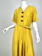 Vintage 1930s 1940s Yellow Rayon Dress with Strawberry Novelty Buttons AS IS