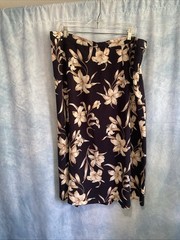 Vtg 90s Jaclyn Smith Floral Skirt Blouse Set Plus 24W 26W Navy Lily Flowy Summer