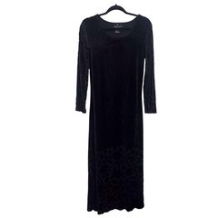 Vintage Carole Little Size 6 Black Velvet Floral Maxi Dress Goth Burnout 90s