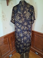 Vintage 1970s/1980s Black Gold Brocade Satiny Chinoiserie Caftan Dress, 2X-3X