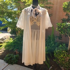 VTG 1950s Vanity Fair Swing Peignoir Set Sheer Chiffon Lace Nightgown Robe Nylon