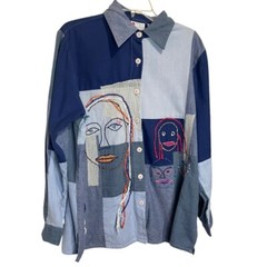 Vintage Sandy Starkman Spirit Wearable Art Faces Shirt