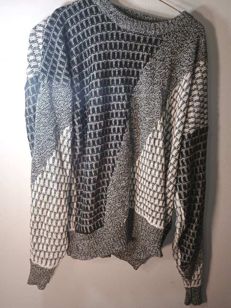 80s Vintage Womens L Geometric Print Crew Neck Sweater Expressions
