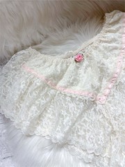 Vintage Lace Cream & Pink Frilly High Cut Flutter Ruffle Lingerie Panties Sz L