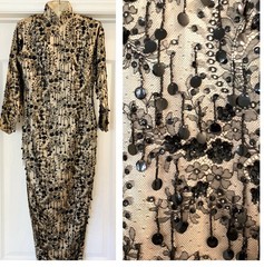 VINTAGE 40s 50s SILK & LACE SHOWGIRL SEQUINS DANGLE BEADS QIPAO CHEONGSAM DRESS