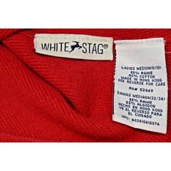 Vintage Knit Tank Top White Stag Size M 90s Red Ramie Cotton Stretch V-Neck