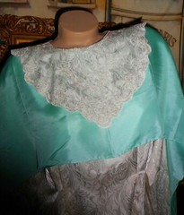 11 L Ivory White Satin Full Button Back Blouse Jabot Flounce Bib & Silk Scarf