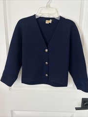 Vintage 60s Saks Fifth Avenue Navy 100% Wool Brass Button Cardigan Preppy
