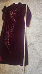 Vintage Velvet Cheongsam Vietnamese Dress Tunic Hand Painted Floral Glitter