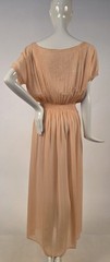 GLAMOUR 1930’S PEACH FLORAL SILK CHIFFON SLIP DRESS W HEAVILY RUCHED TOP