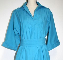 Anjac Fashions Womens Size 18 Shirt Dress Turquoise Blue Cuffed 3/4 Sleeve Belt