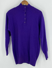 Vtg 80s Outlander Womens M Pruple Lambswool Angora Henley Button Sweater