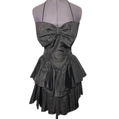 Vintage Climax Karen Okada 80s Black Bow Mini Dress 30-26-Open size 3/4