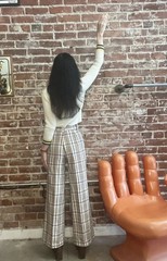 70s VTG Ms. Lee Plaid Wide Leg Flared Pants 24” Waist 34” Hip 29” Inseam