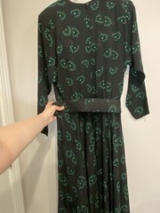 Vintage 100% Silk 80s Raul Blanco Dress Black & Green Flower Dress Sz 12