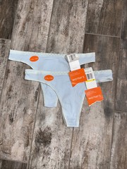 Vtg. WARNER’S Solid 100% Cotton USA Low Rise Thong Panties Sz M Blue 2 Pair NWT