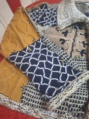 ~RARE~ VTG 1990s SANDY STARKMAN Chunky Textured Patchwork Cardigan Sweater Boho
