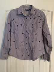 Vtg ROUGHRIDER By Circle T Western BUCKING BRONCO Button Up Shirt Women’s M Blue