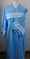 Vtg Marcia Stuart 1/2 Zip Robe Size 2X Blue White Lace Wide Sleeve Grandma Core