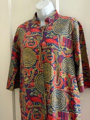 Vintage Sayburg Yellow/Blue/Red Print Cotton Robe/Dress-Size XL (No size tag)