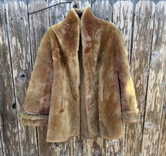 VTG Sheepskin Lamb Brown Dyed Mouton Fur Swing Coat Laskin MCM Cuff Sleeves 50s