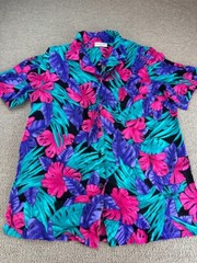 Alfred Dunner Hawaiian Shirt Womens Sz 12 Floral Pink Button Down USA VTG