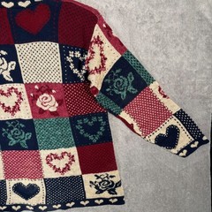 Classic Elements Vintage 90s Patchwork Heart Rose Knit Sweater Petite Large USA