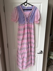 vintage 70s Girls Or XS boho hippie pink purple gingham prairie maxi dress