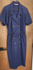Vintage WORTHINGTON Dress size 16 Navy Blue Short Sleeve Linen Button Front 80’s
