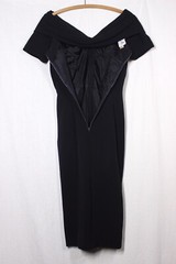 Vtg 50s SUZY PERETTE Black Dress Draped Low Neck Slim Skirt Xs/S w25 Pinup Rare