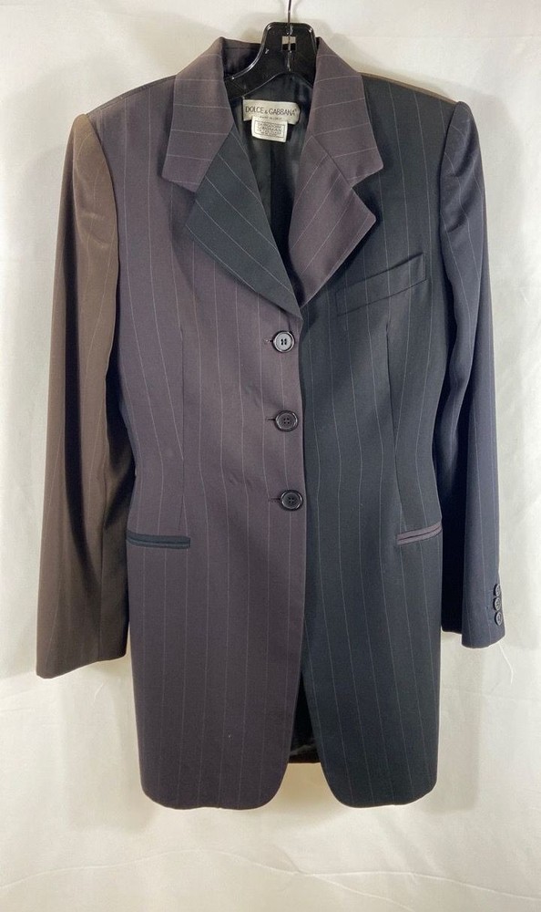 Vintage 90s Dolce & Gabbana Women’s Colorblock Pinstripe Longline Blazer Sz 42
