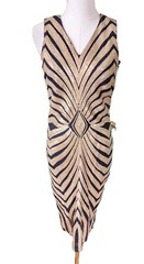 Vintage Olivia Mattheas Gold Sequined And Black Mesh Tight Fitting Evening Dress