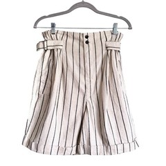 Vintage 90’s Esprit High Waist Cream Striped Linen-Blend Paperbag Shorts Sz XS/S