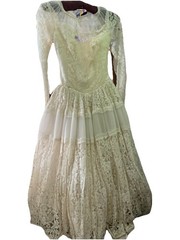 Vtg 1950’s Maurer Ivory Full Lace Wedding Dress-Bust 30/2XS