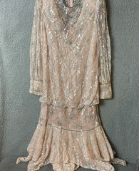 VTG Lillie Rubin Dress Womens S Pink Lace Silver Sequins Beads Blouson Flapper