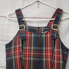 VTG La Belle Red Plaid Sleeveless Slit Dress Midi Body Con Size 7 Buckle Tartan