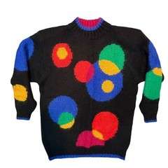 VTG Studio Michelle Stuart Mohair Sweater Womens L Black Polka Dot 80s 90s