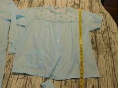 VTG 3 PIECE PAJAMA SET 1960’s BABY DOLL TOP PANTS ROBE EMBROIDERED FLOWERS sz L