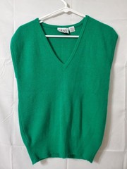 Russ Petites Vintage Lambswool Rabbit Vest Women’s Medium Green V Neck Pullover
