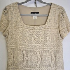 Giorgio Sant’ Angelo Lace Shift Maxi Dress, Cream/Gold Shimmer, Size 5/6, Vtg