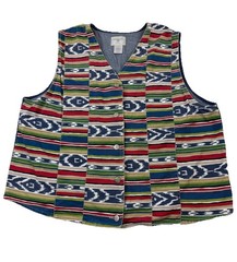 Vtg Susan Bristol Denim Vest Womens Plus Sz 2XL Southwestern Aztec Cowgirl Rodeo
