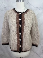 Vtg 70s 60s Famelia Italian Mohair Wool Chunky Cardigan Sweater Hand Knit Retro