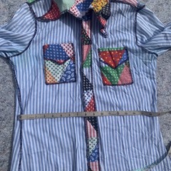 Vintage 70s Betmar rayon polyester faux patchwork striped long sleeve shirt top