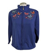 Vintage Womens 18P Full Zip Jacket Black Embroidery Butterflies Soft Shell Retro