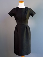VTG 50s Abe Schrader Black Shantung Silk Cocktail Dress Stunning Design & Cut S