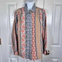 Vintage button down shirt floral pink black Notations womens 8