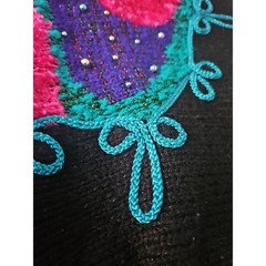 VTG Jaclyn Smith Knit Sweater L Black Teal Pink Abstract Beaded Butterfly 80s 90
