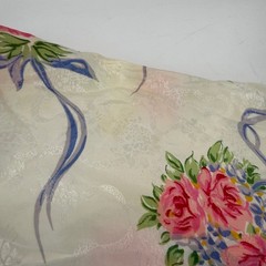 Vintage JO Intimates Floral Damask Pajama Top Medium Pink Rose Blue Ribbon Cream