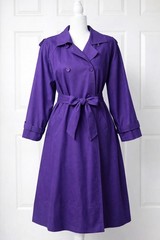 I. Magnin Vintage Women’s 12 Purple Trench Coat 80s 90s Belted Swing Long Lined