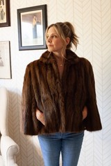 Vintage 40s RARE Muskrat Fur Lined Capelet Retro Stole Elegant Bridal Size M / L